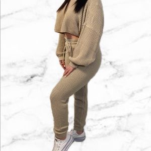 Waffle Knit Cropped Lounge Set